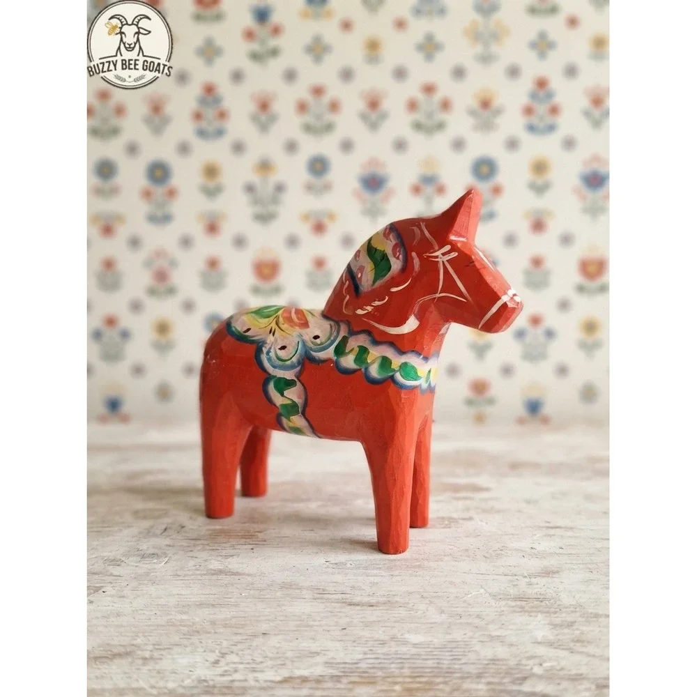 Hand-Painted carved wood DalaHorse, Nils Olsson, Swedish Folk Art